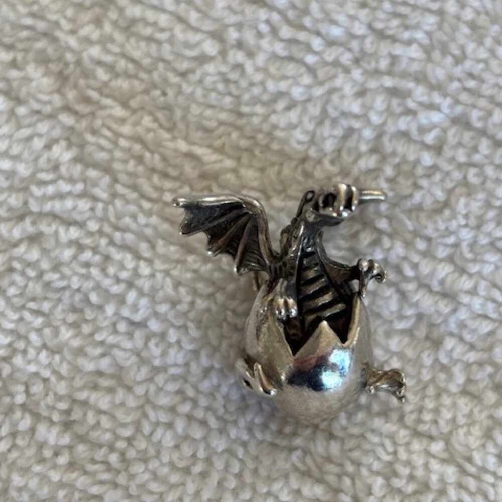 Heavy silver dragon pendant and butterfly charm